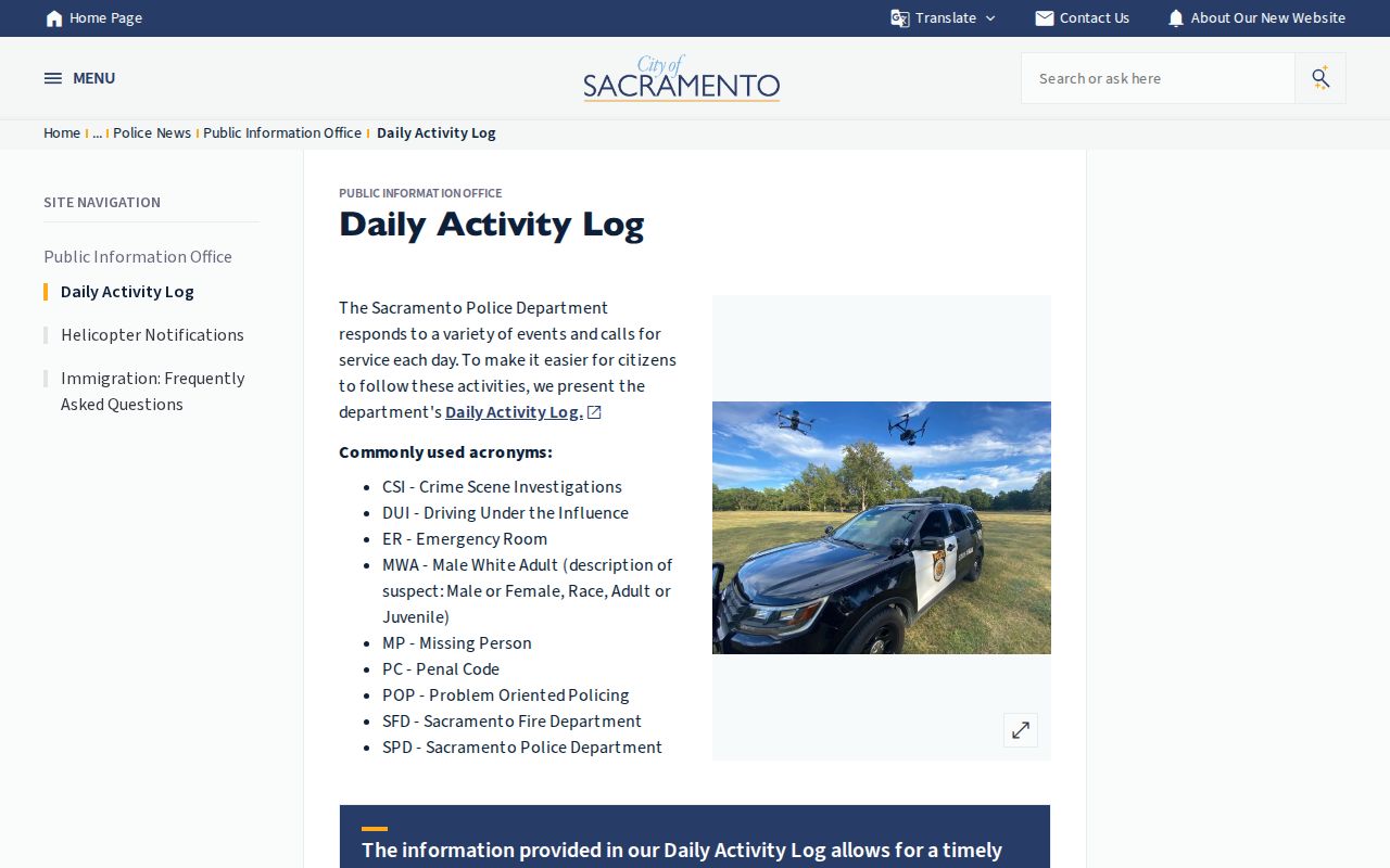 Sacramento Police Daily Activity Log for Sacramento arrest records