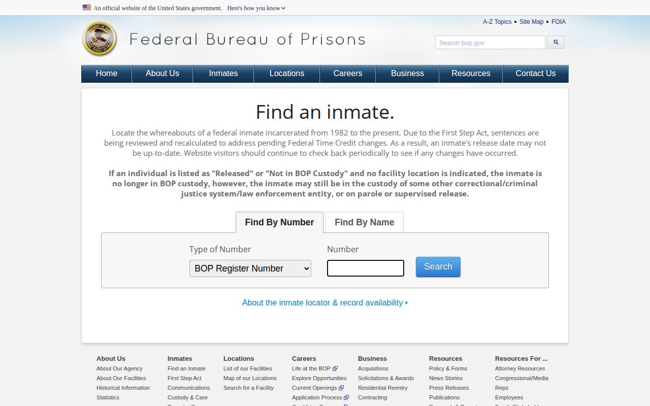 Federal Bureau of Prisons locator for Sacramento County federal custody records