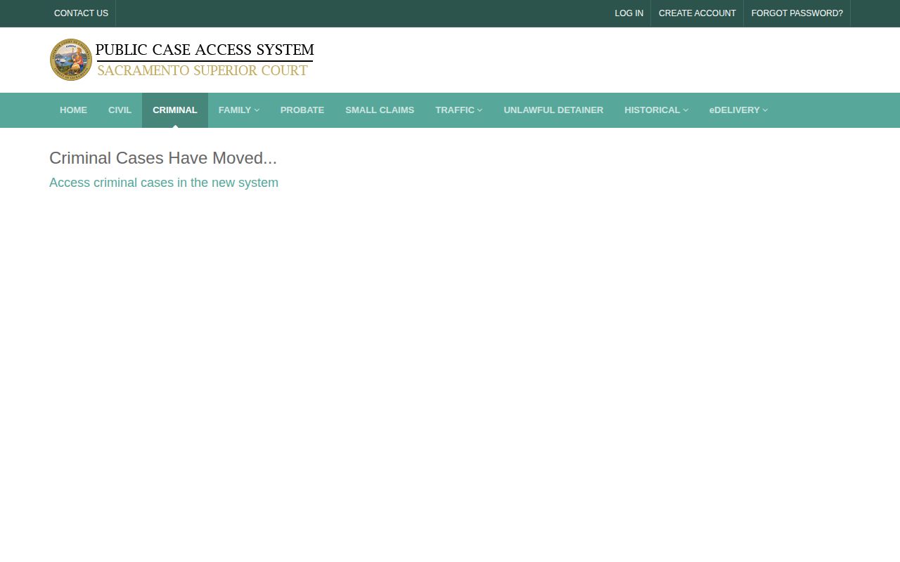 Sacramento County Superior Court criminal case record search interface