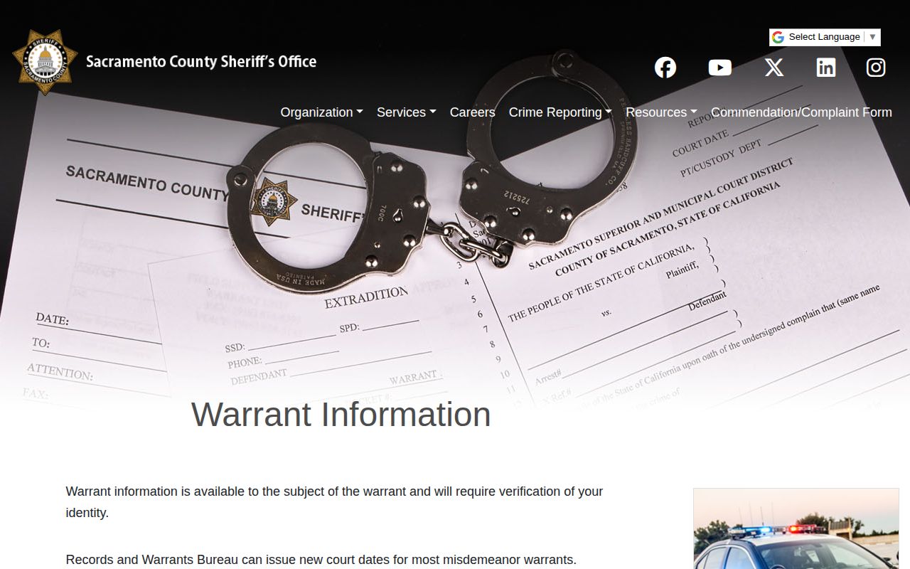 Sacramento County warrant check and Warrant Services information