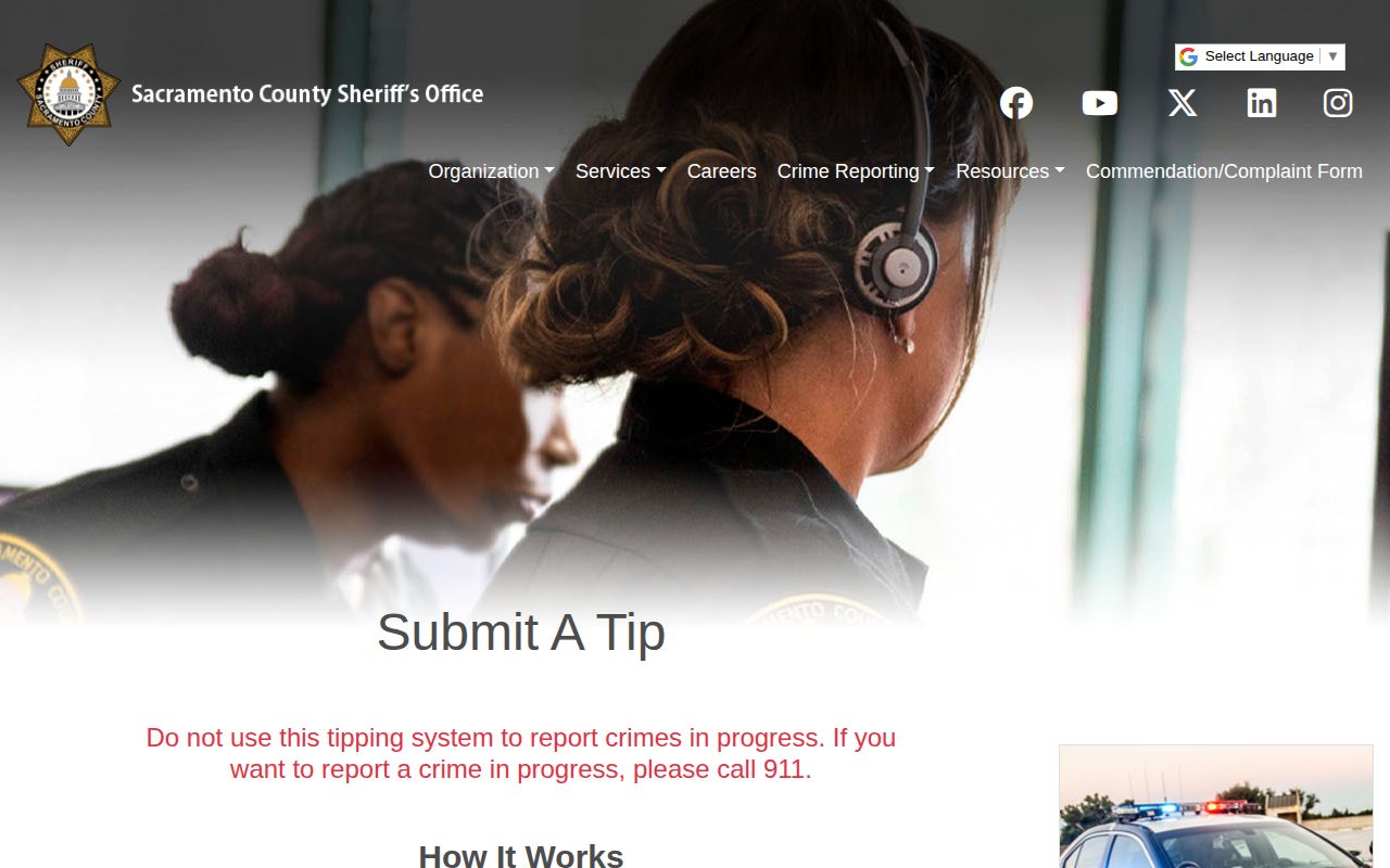 Sacramento County anonymous fugitive tip interface